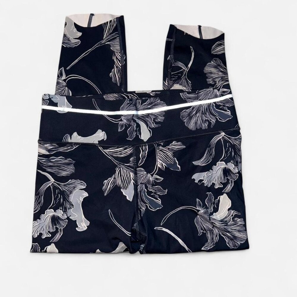 Athleta Leggings Women Medium Navy Blue Floral Sonic Reflective Leggings.